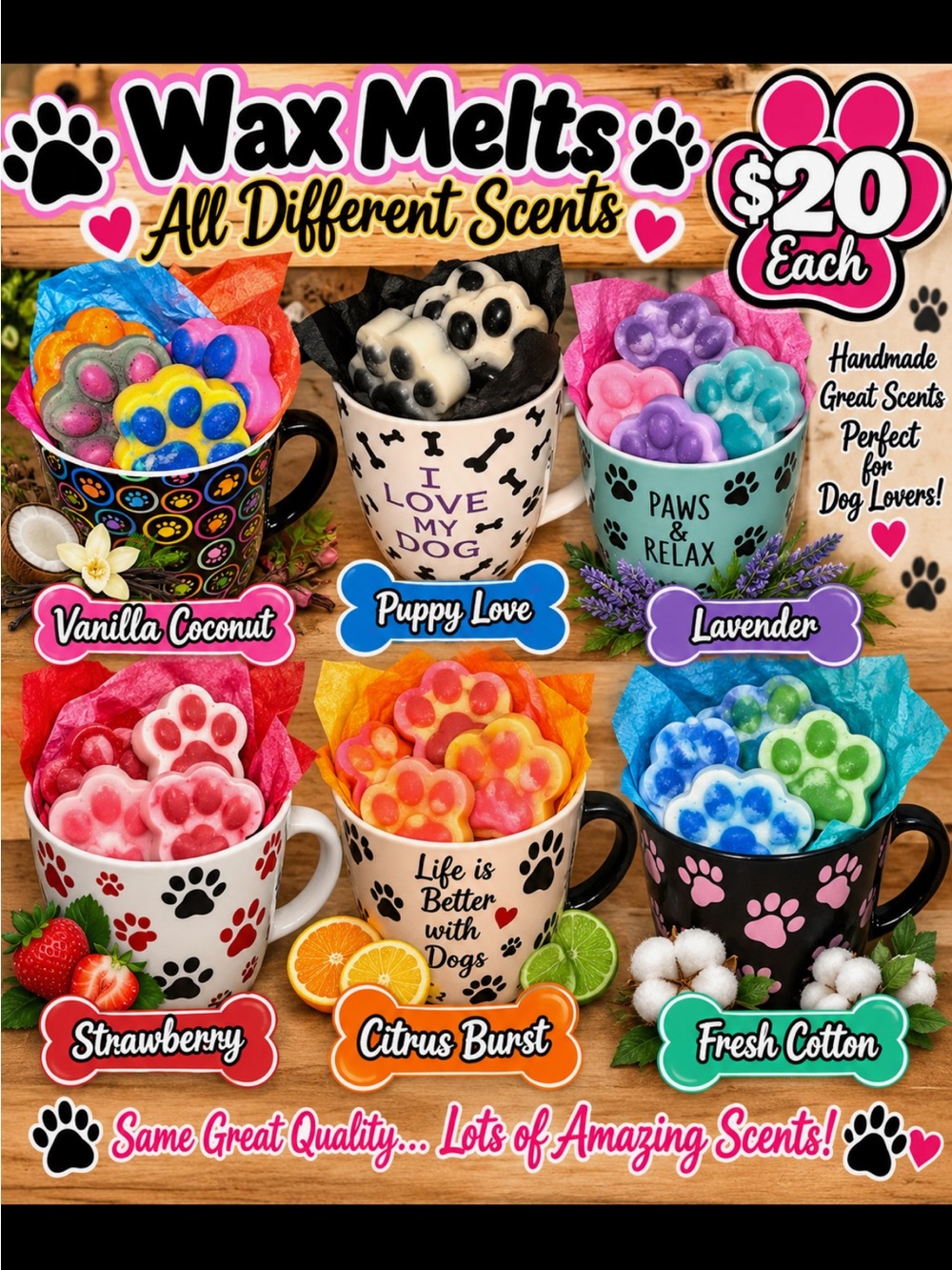 Paw Print Wax Melts Assorted Scents - Multi-Color